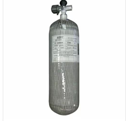 3M Scott 2460 Cylinder 1127413T-NLH, Fibre Wrapped Carbon, 9 L, 300 Bar, with T Valve, No Locking Handwheel