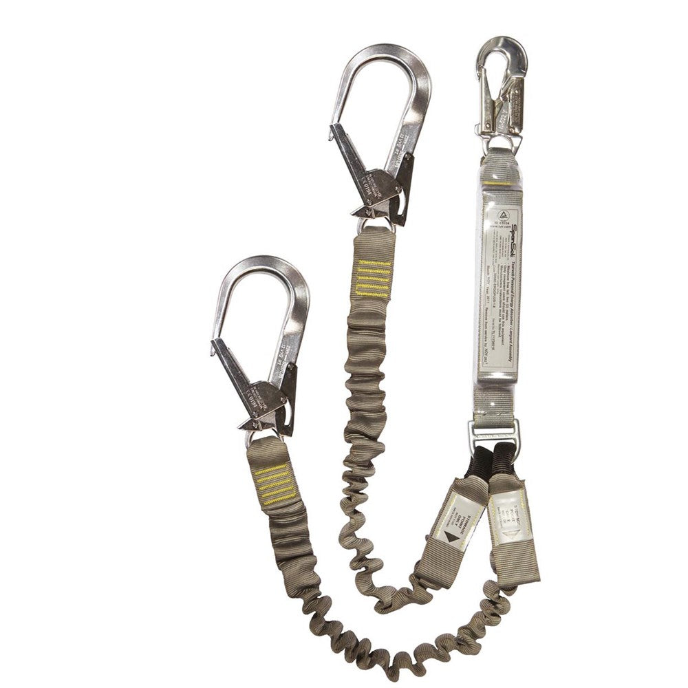 Spanset Twin Elastic Webbing Lanyard w/ Scaffold Hooks - 3058E-ERGO-PLUS