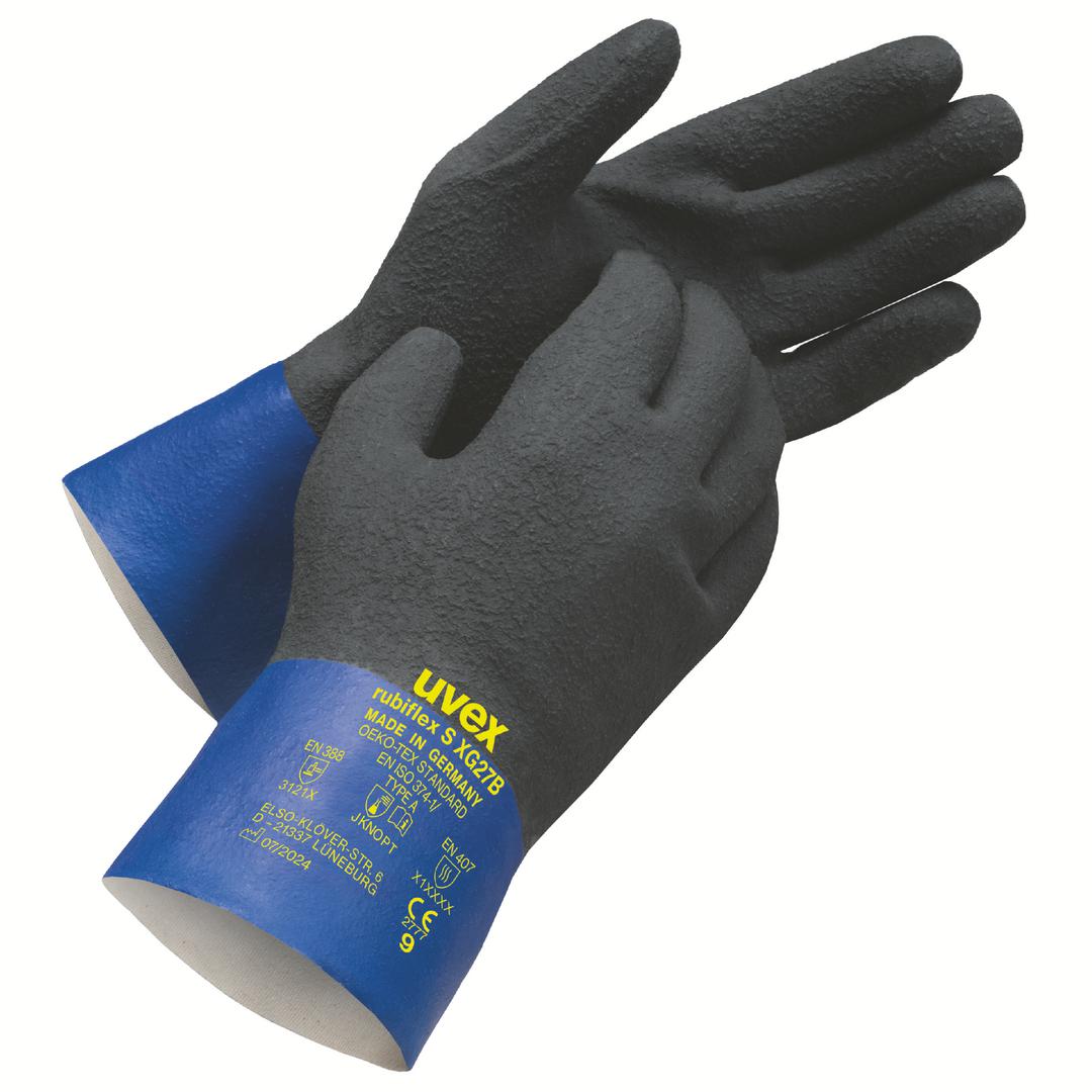 Uvex rubiflex S XG chemical protection work gloves | Size: 9 | Style: XG27 (medium cuff)