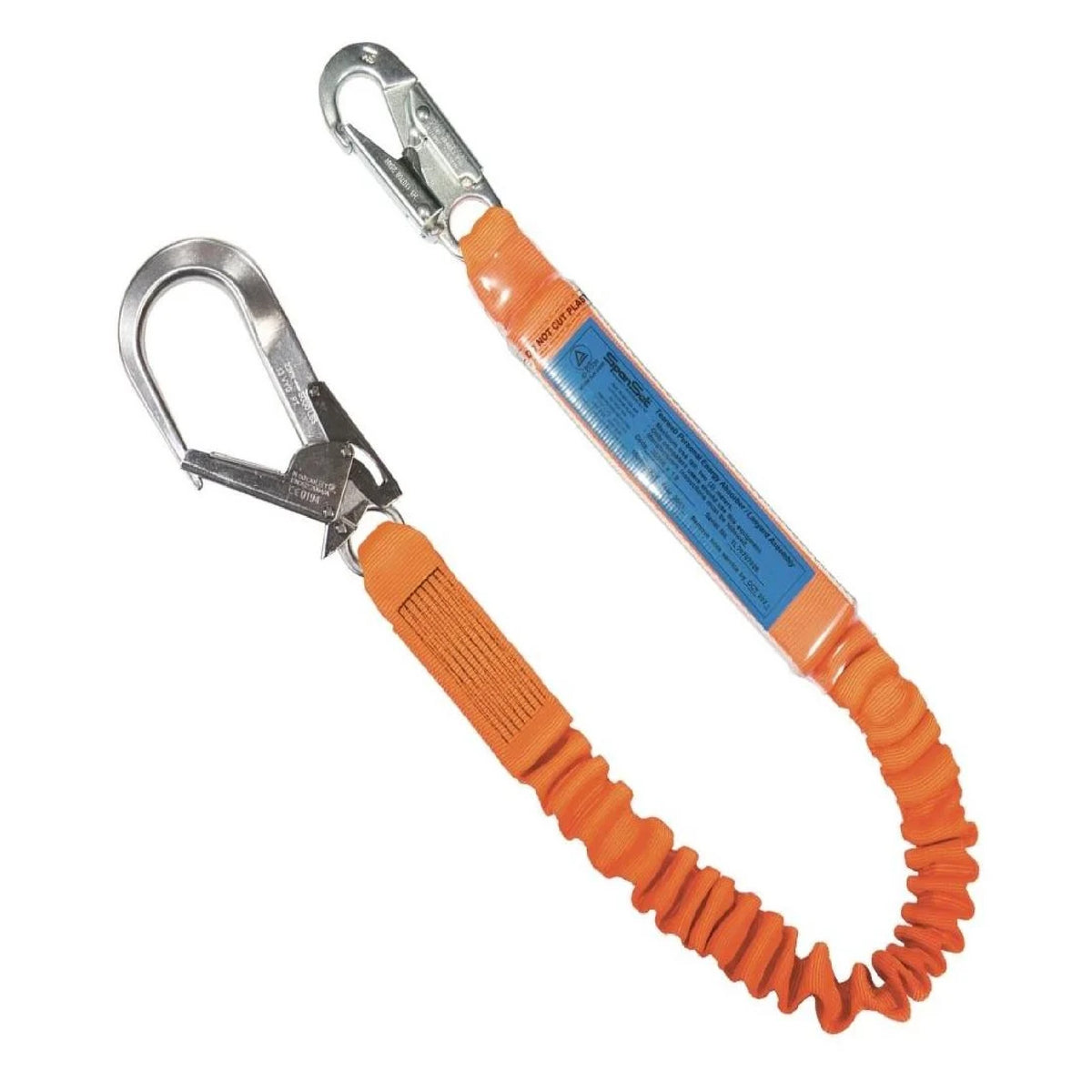 Spanset Elasticised Ergo Webbing Lanyard with H1 snap hood & H3 Scaff Hook