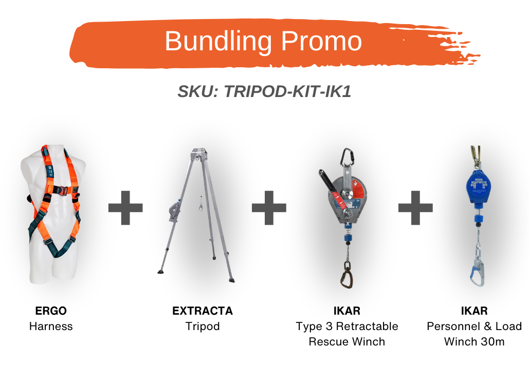 NO LADDER ACCESS TRIPOD KIT - HARNESS, EXTRACTA TRIPOD, TYPE 3 IKAR RECOVERY WINCH & IKAR TYPE 2 LOAD WINCH