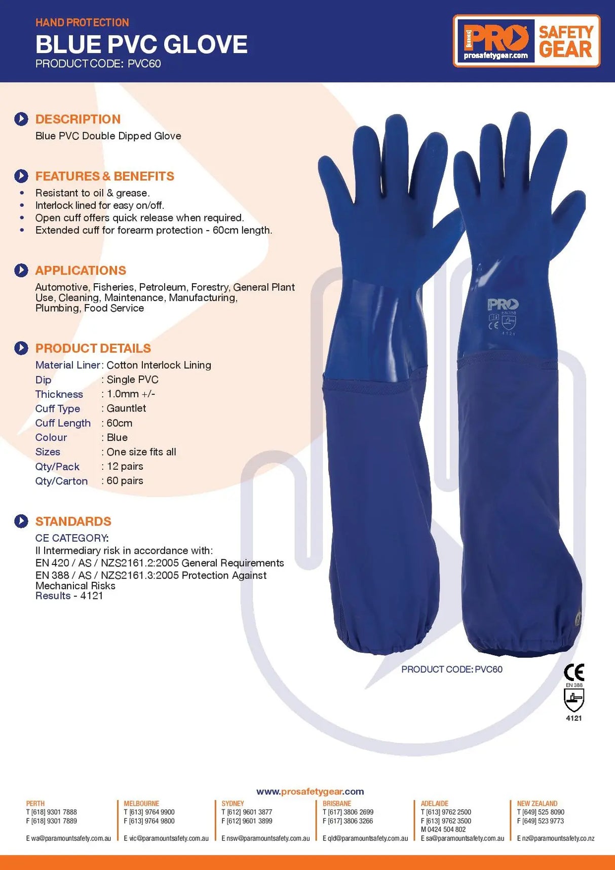 ProChoice 60cm Blue PVC Gloves